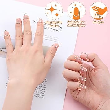 oruola أورولا 10 قطع خواتم أظافر معدنية قابلة للتعديل خواتم أظافر مزيفة قابلة لإعادة الاستخدام خواتم أظافر ذهبية أدوات فن الأظافر ملحقات تزيين الأظافر للنساء والفتيات بدون حاجة للصمغ - Image 5