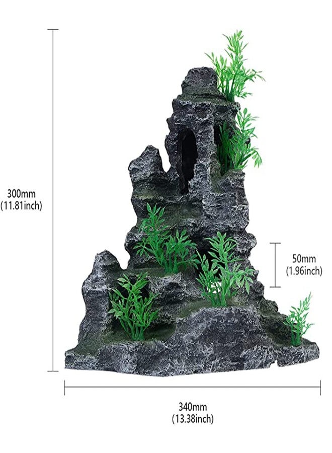 AnRui Aquarium Mountain View Rock Landscaping Decorations Fish Tank Resin Rock Hiding Cave Ornaments with Small Plant - Image 3