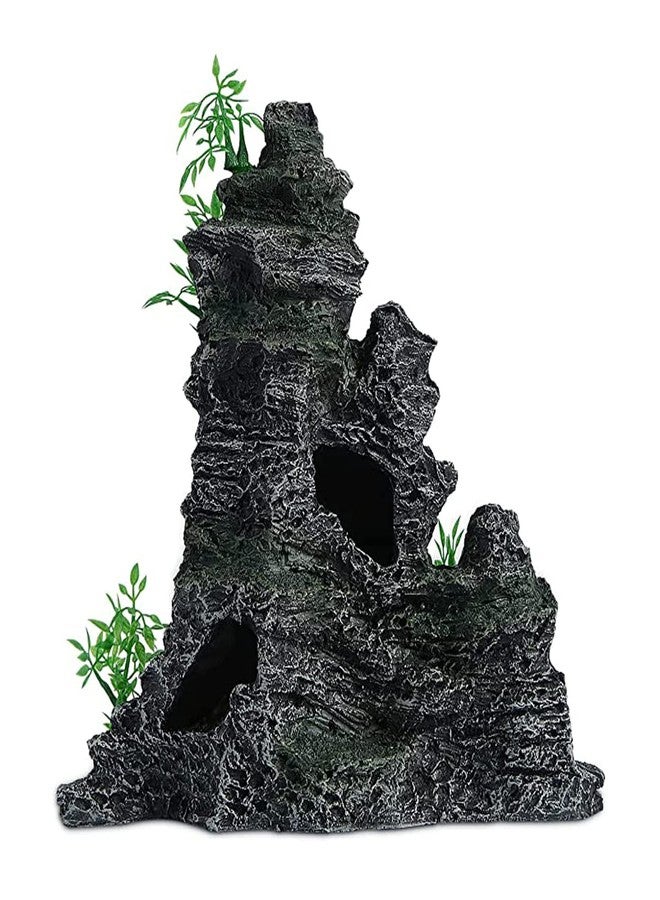 AnRui Aquarium Mountain View Rock Landscaping Decorations Fish Tank Resin Rock Hiding Cave Ornaments with Small Plant - Image 5