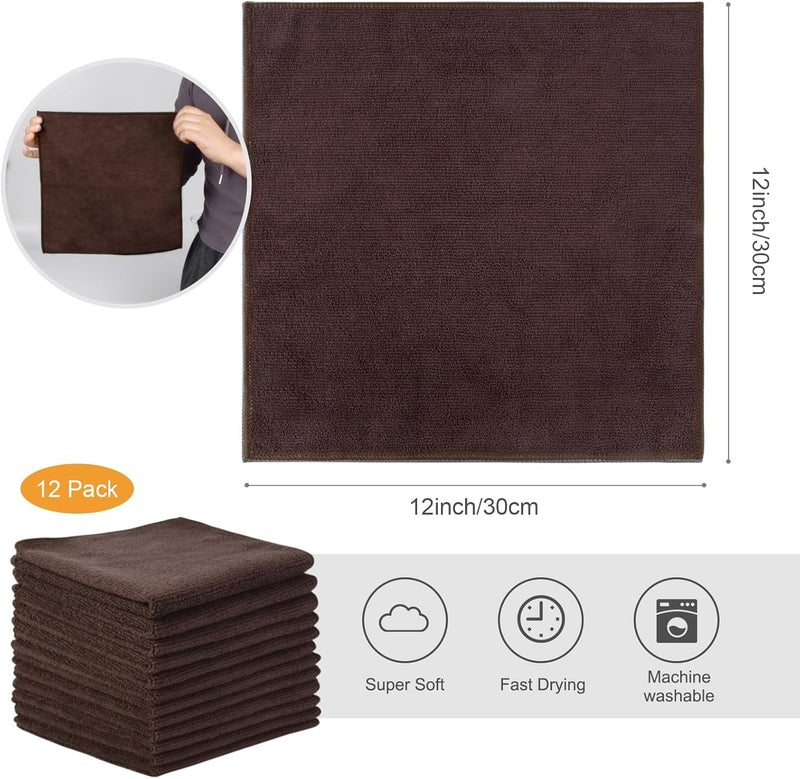 SINLAND Absorbent Microfiber Dish Cloth Kitchen Streak Free Cleaning Cloth Dish Rags Lens Cloths 12 Inch X 12 Inch 12 pack Dark Brown - Image 2