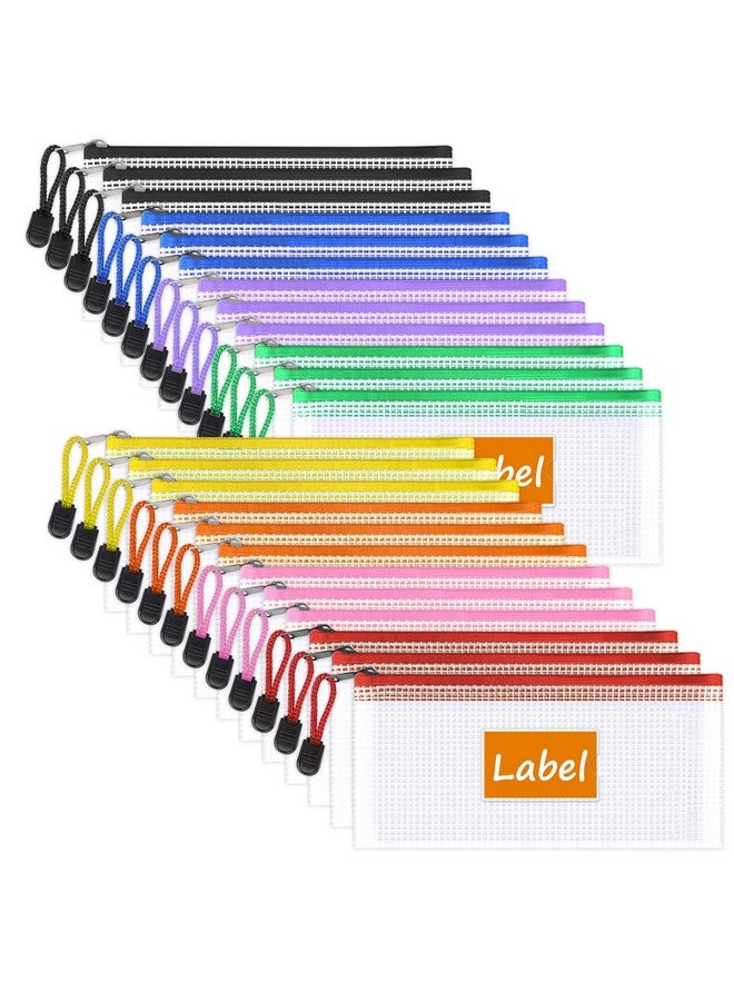 Sooez 24Pcs Mesh Zipper Pouch Bags With Label Pocket, A6 Pencil Pouch Bulk, Plastic Zipper Pouches For Organization, Zipper Bags For Toy, Game, Travel, School & Office Supplies Storage, 8 Colors - Image 1