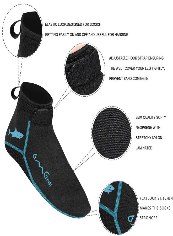 OMGear Water Socks Neoprene Socks Beach Booties Shoes 3mm Glued Blind Stitched Anti-Slip Wetsuit Boots Fin Swim Socks (3mm Low Cut/Aqua, 2XL) - Image 3