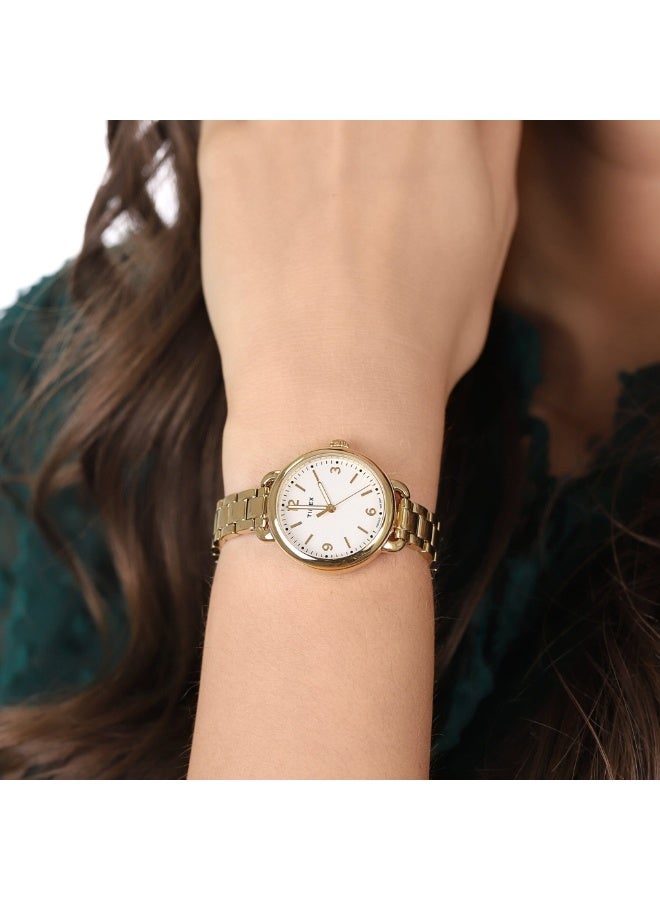 تيميكس ساعة TIMEX للنساء بهيكل نحاسية ذهبية وسوار فولاذي ذهبي - Image 5