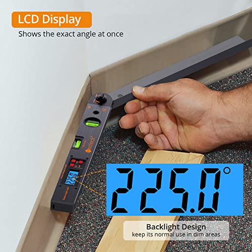 Neoteck Aluminum Digital Angle Finder Protractor 225° 16 inch Backlit LCD Digital with Horizontal and Vertical Bubble - Black - Image 4