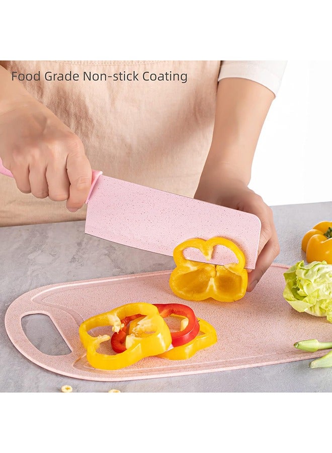 رولستيمي 7 قطع من الوردي سكين المطبخ مجموعة-غير عصا الفولاذ المقاوم للصدأ سكاكين المطبخ مجموعة مع 1 مقص و 1 مقشرة حامل و لوح تقطيع - Image 4