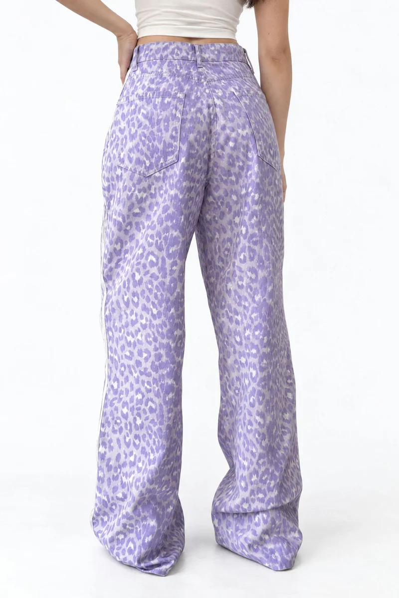 Squalo SQUALO High Waist Wide Leg Leopard Trousers