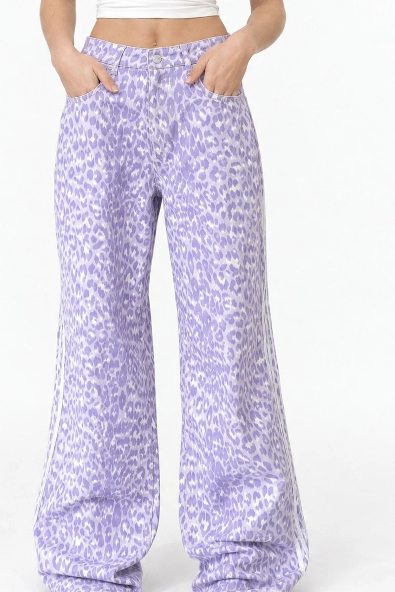 Squalo SQUALO High Waist Wide Leg Leopard Trousers