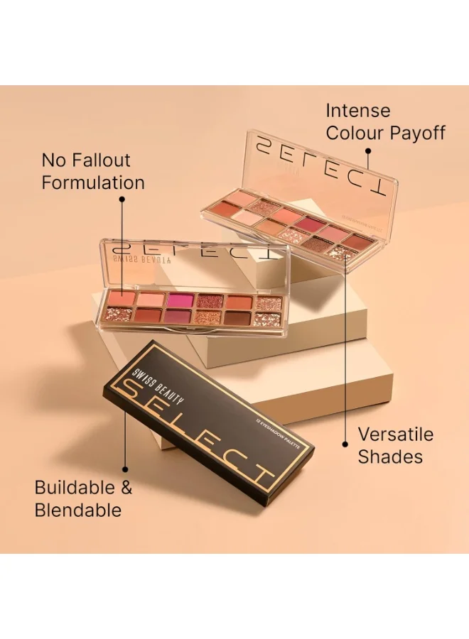 Swiss Beauty Swiss Beauty Select 12 shades Eyeshadow Palette | Mattes + Shimmers + Metallics | Shade - Slow Days, 10gm | 1 Count