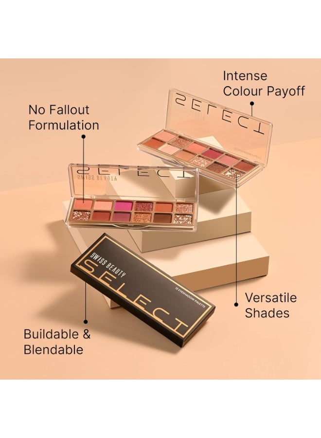 Swiss Beauty Select 12 shades Eyeshadow Palette | Mattes + Shimmers + Metallics | Shade - Slow Days, 10gm | 1 Count - Image 2