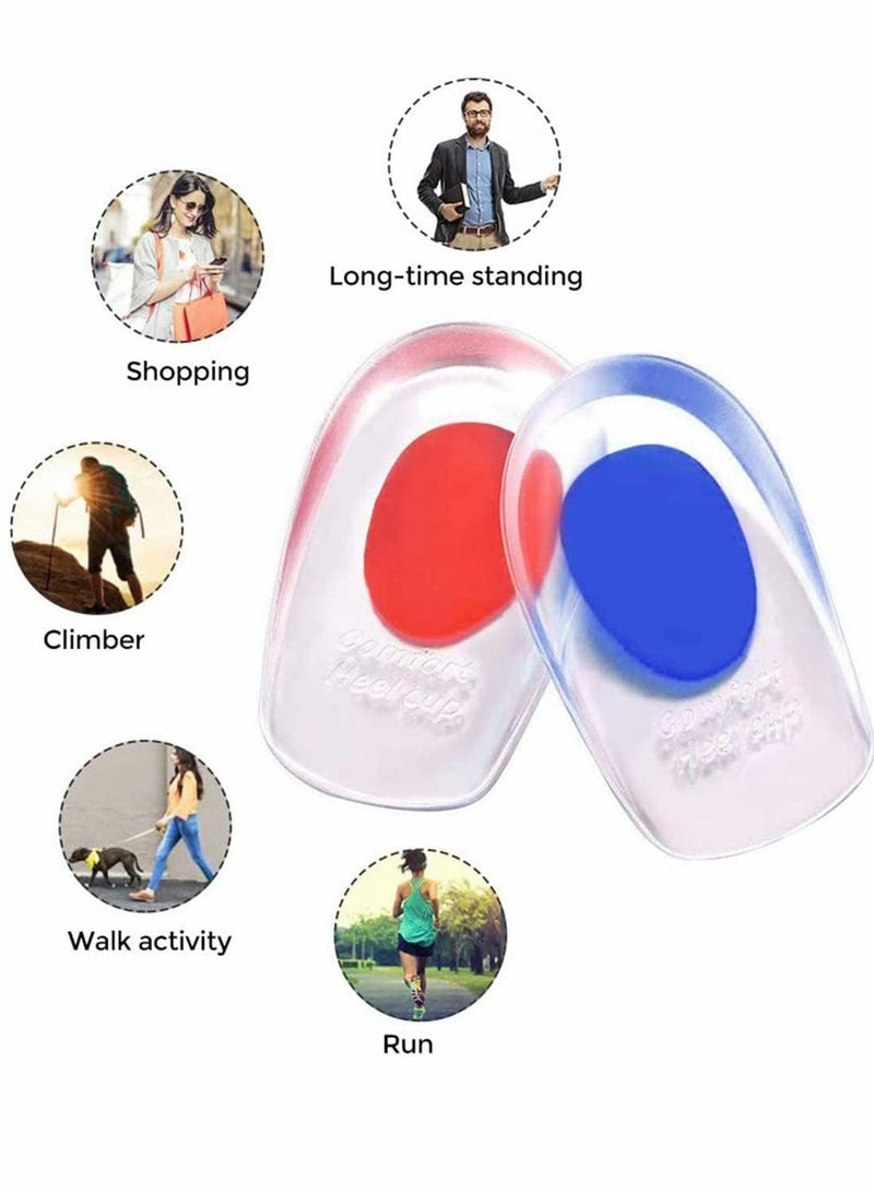 Gel Heel Cups Plantar Fasciitis Inserts - Silicone Heel Cup Pads for Bone Spurs Pain Relief Protectors of Your Sore or Bruised Feet Insole Gels Treatment 2 PCS, Red-S, Blue-L