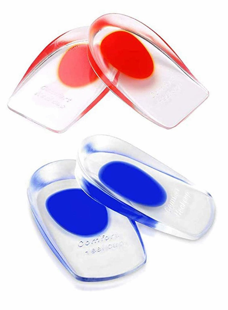 Gel Heel Cups Plantar Fasciitis Inserts - Silicone Heel Cup Pads for Bone Spurs Pain Relief Protectors of Your Sore or Bruised Feet Insole Gels Treatment 2 PCS, Red-S, Blue-L