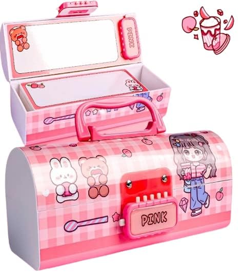 Parshya Plastic Pen & Pencil Box-Suitcase Style Password Lock Pencil Case,Multi-Layer Pencil Box for Kids, Boys, Girls, Stationary Organizer Case for Kids, (Pink-Beauty) - Image 2