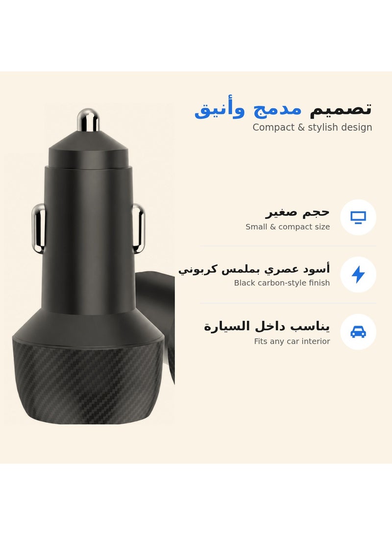 باروكس شاحن سيارة سريع 48 واط، شاحن USB-A وUSB-C مزدوج، تقنية PD 30W وQC 18W، شاحن سيارة متعدد المنافذ للهواتف والأجهزة الإلكترونية، تصميم صغير وأنيق باللون الأسود . - Image 3
