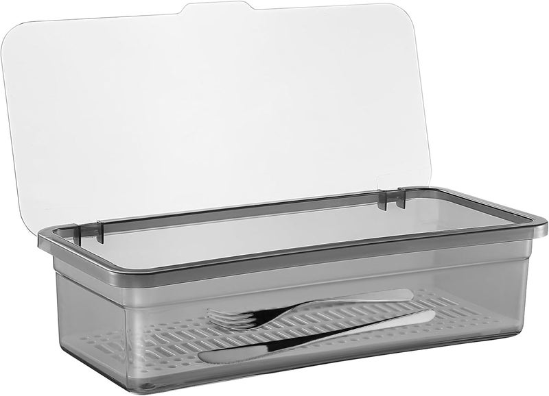 Cabilock Flatware Tray with Lid Kitchen Cutlery Tray and Utensil Drawer Organizer Silverware Countertop Storage Container with Cover 10  28  39 inches - Image 1