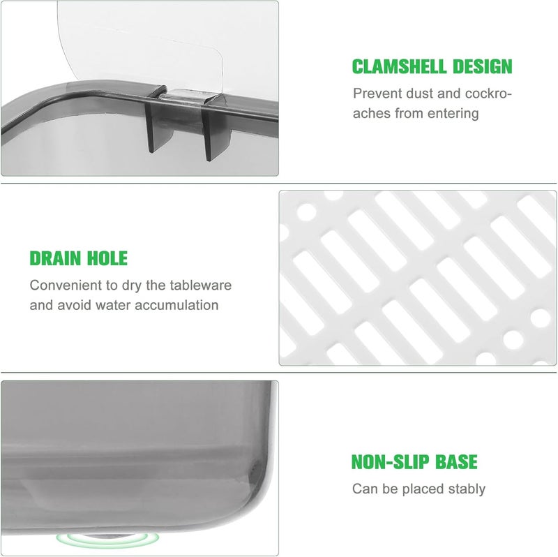 Cabilock Flatware Tray with Lid Kitchen Cutlery Tray and Utensil Drawer Organizer Silverware Countertop Storage Container with Cover 10  28  39 inches - Image 2