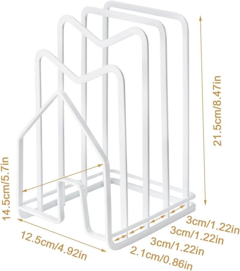 SUNFICON Cutting Board Rack Chopping Board Organizer Pot Pan Lids Holder Thin Bakeware Baking Tray Drying Display Stand Kitchen Countertop Cupboards Cabinet Office Sturdy Metal 4.92x5.7x8.47 in.White - Image 4