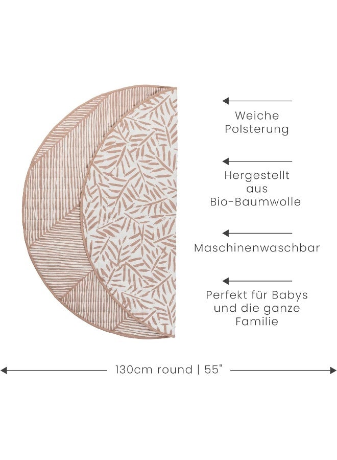 Toddlekind Baby Crawling Blanket Leaf Pattern Hand Stitched Organic Cotton Baby Play Mat 125cm Sea Shell/Soft Pink - Image 2