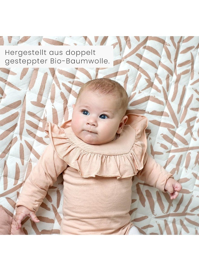 Toddlekind Baby Crawling Blanket Leaf Pattern Hand Stitched Organic Cotton Baby Play Mat 125cm Sea Shell/Soft Pink - Image 3