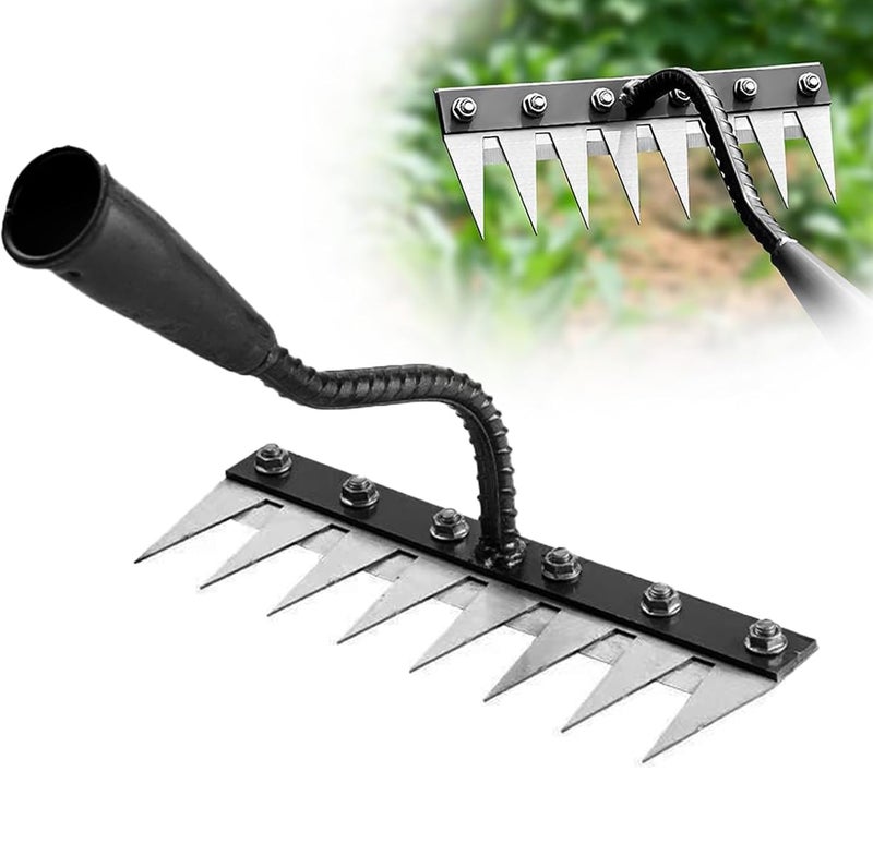 REDBUILD Iron Weeding Rake 2.0, Iron Rake for Gardening and Weedings, Heavy Duty Gardening Hand Weed Puller Tools, 8 Teeth Carbon Steel Garden Weedings Rakes for Lawn Care (8 Teeth) - Image 1