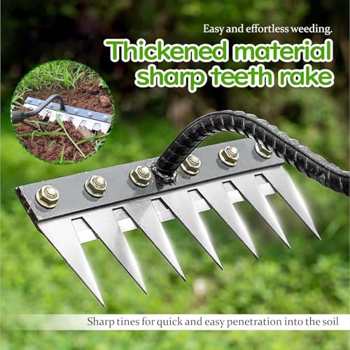 REDBUILD Iron Weeding Rake 2.0, Iron Rake for Gardening and Weedings, Heavy Duty Gardening Hand Weed Puller Tools, 8 Teeth Carbon Steel Garden Weedings Rakes for Lawn Care (8 Teeth) - Image 3
