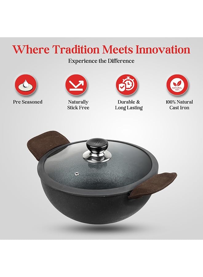 VINOD Legacy Pre Seasoned Cast Iron Kadai   22 Cm, Capacity 2.4 L, Induction Friendly, Black - Image 4
