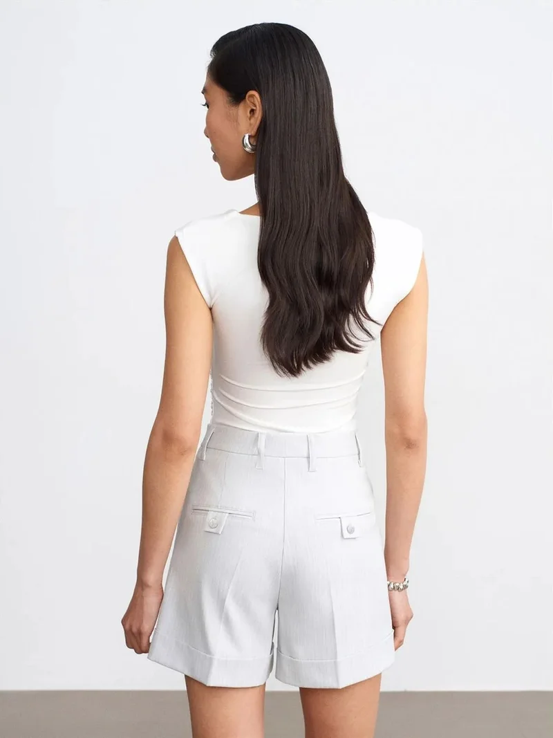 ديلفين DILVIN High-Waist Tailored Woven Shorts