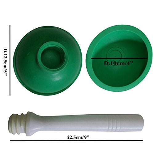 NewFerU Drain Plunger Small Hand Force Plumber Helper Little 4 inch Cup Clog Remover Tiny Rubber Unclogger in 9 Short Handle for Kitchen Sink Bathroom Toilet Shower Bath Tub Green - Image 3