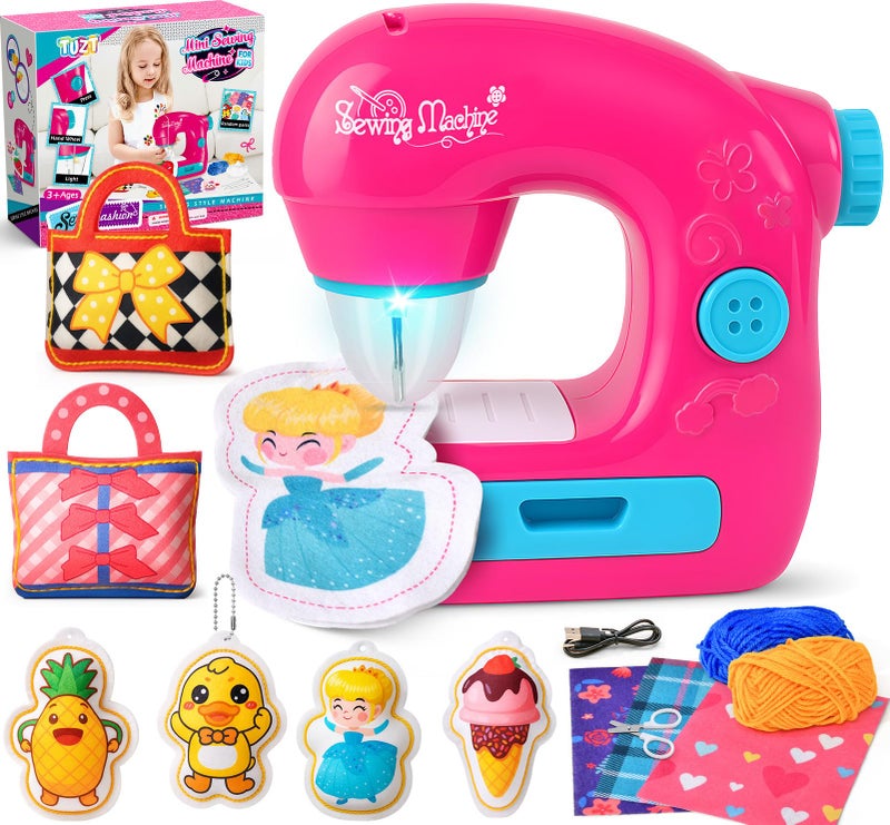 TUZT Mini Sewing Machine Toy Kit for Kids Beginners 22pcs Portable Electric Sewing Machine with Sewing Kit Light and Finger Guard Birthday Christmas Gift for Kids Girls 412 - Image 3