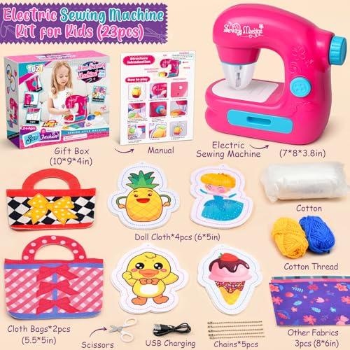 TUZT Mini Sewing Machine Toy Kit for Kids Beginners 22pcs Portable Electric Sewing Machine with Sewing Kit Light and Finger Guard Birthday Christmas Gift for Kids Girls 412 - Image 5