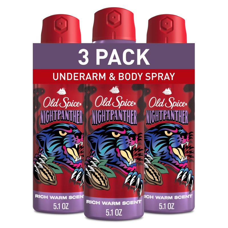 Old Spice بخاخ الجسم أولد سبايس خالي من الألمنيوم للرجال، حماية من الروائح على مدار 24/7، عطر يدوم على مدار 24/7 ونضارة، رائحة بجودة كولون، نايتمثانر برائحة دافئة غنية، 5.1 أونصة (عبوة من 3)  - Image 1