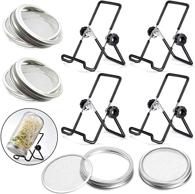 SRXES Sprouting Jar Lid (32oz Glass Jars) with 4 Pack Stainless Steel Sprouting Stands for Wide and Wide Mouth Mason Jar for Growing Organic Sprouts, Stainless Steel, 4 Pack - Image 1