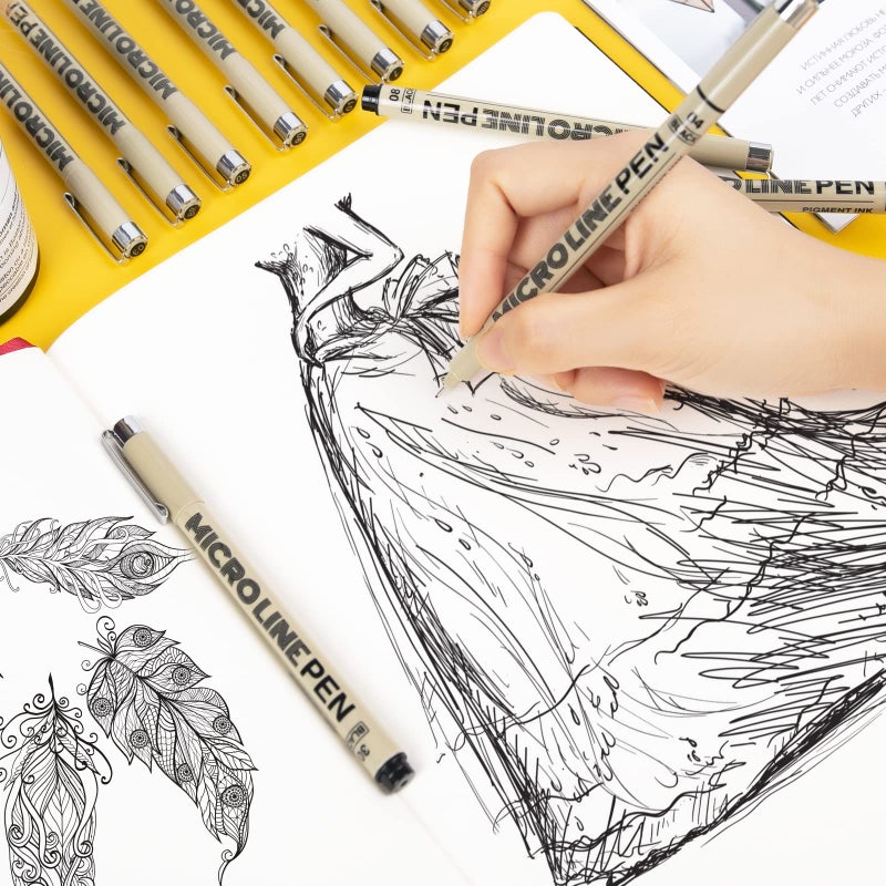 KERIFI Micro-Pen Fineliner Ink Pens, 12 Pack Black Micro Fine Point Drawing Pens Waterproof Archival Ink Multiliner Pens for Artist Illustration, Sketching, Technical Drawing, Zentangle, Scrapbooking - Image 4