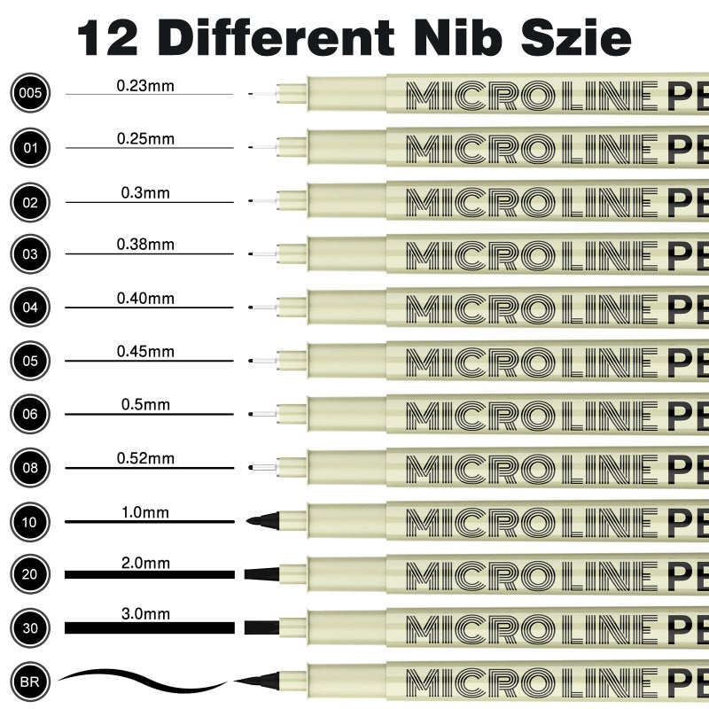 KERIFI Micro-Pen Fineliner Ink Pens, 12 Pack Black Micro Fine Point Drawing Pens Waterproof Archival Ink Multiliner Pens for Artist Illustration, Sketching, Technical Drawing, Zentangle, Scrapbooking - Image 2