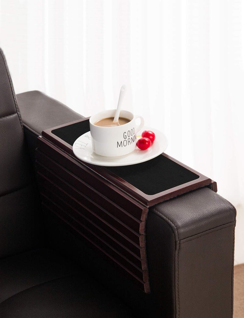 GEHE Bamboo Sofa Arm Tray Table for Couch FlexibleFoldable Sofa Tray Couch arm Table Perfect for Drinks Snacks Remote Control or Phone Great arm Tray for Couch armrest