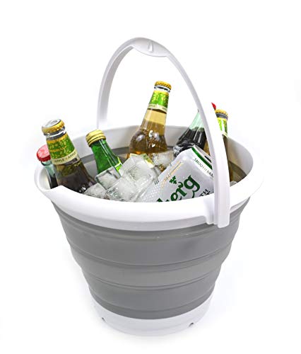 SAMMART 10L (2.64Gallon) Collapsible Fishing Bucket - Foldable Round Tub - Portable Plastic Water Pail - Space Saving Outdoor Waterpot - Trunk Organizer (1, Grey) - Image 1