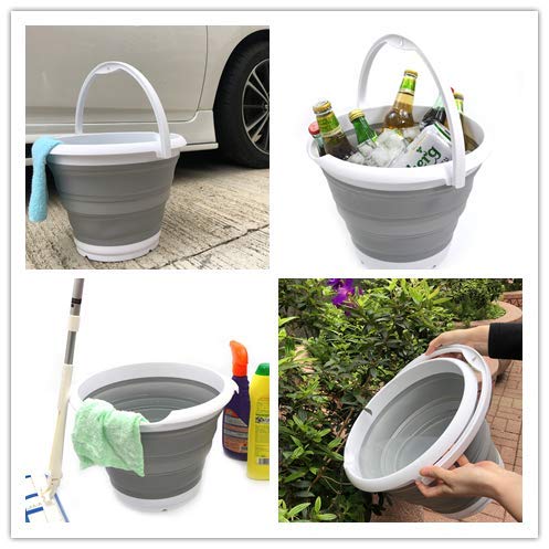 SAMMART 10L (2.64Gallon) Collapsible Fishing Bucket - Foldable Round Tub - Portable Plastic Water Pail - Space Saving Outdoor Waterpot - Trunk Organizer (1, Grey) - Image 5