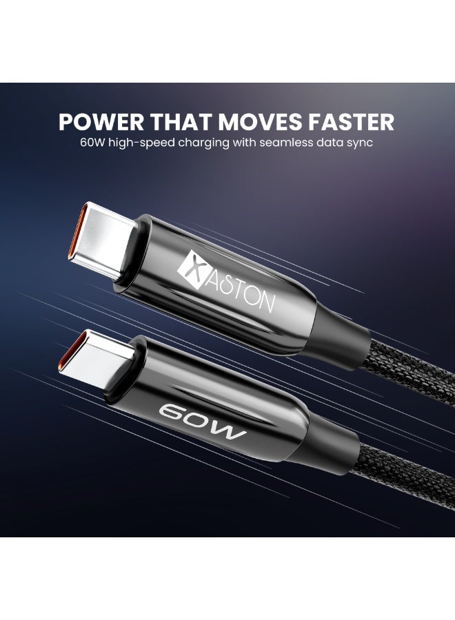 XASTON 60W Type C to C Fast Charging Cable 1.2M, PD Type C Charger Cord for MacBook, iPad, Samsung Galaxy, Android Phones, Nylon Braided Data Sync Cable (480Mbps) - Image 2