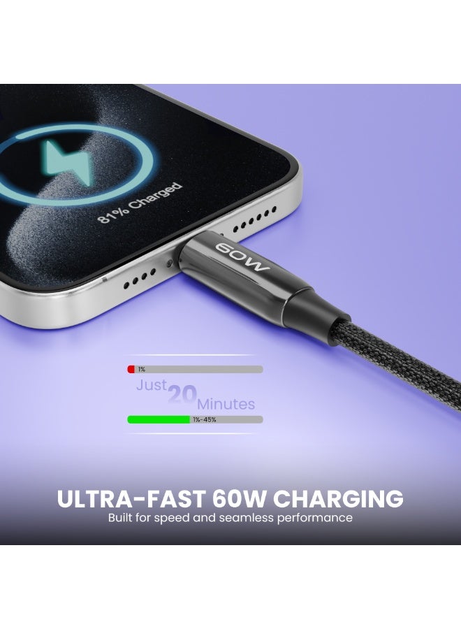 XASTON 60W Type C to C Fast Charging Cable 1.2M, PD Type C Charger Cord for MacBook, iPad, Samsung Galaxy, Android Phones, Nylon Braided Data Sync Cable (480Mbps) - Image 3