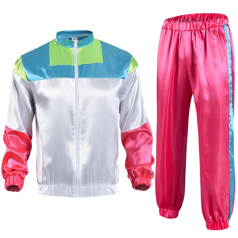 Cross Border 80 s Disco Sportswear Jacket and Pants Jogging Suit Retro Style 80 s Theme Party White Qiuxiang