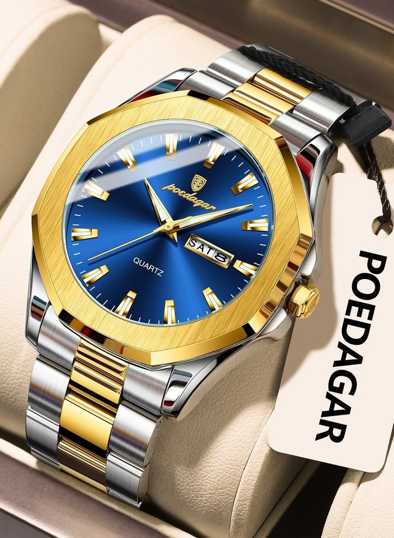 پوداجار ساعة يد رجالية، ساعة كوارتز رجالية مقاومة للماء ومضيئة، قطرها 42 ملم. - Image 1