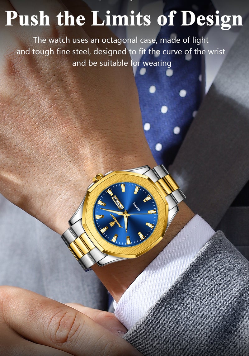 پوداجار ساعة يد رجالية، ساعة كوارتز رجالية مقاومة للماء ومضيئة، قطرها 42 ملم. - Image 4