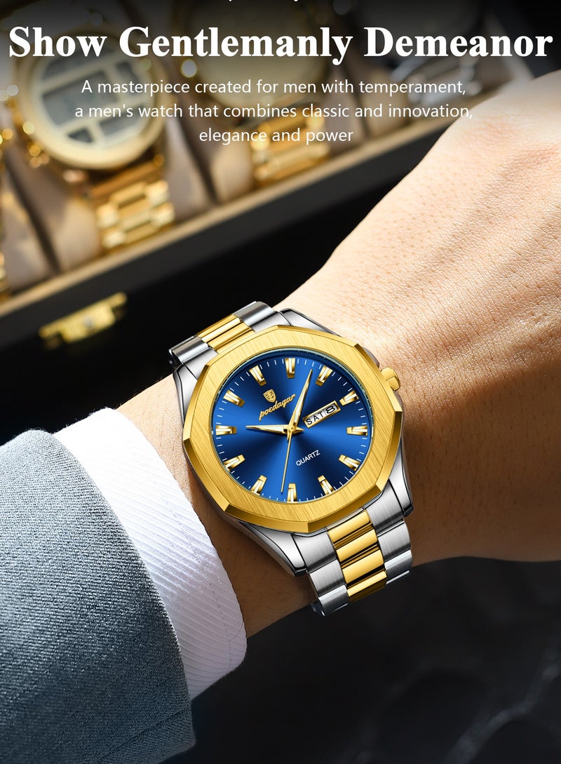 پوداجار ساعة يد رجالية، ساعة كوارتز رجالية مقاومة للماء ومضيئة، قطرها 42 ملم. - Image 5