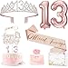 Awfrky 13th Birthday Decorations for Girls Including 13th Happy Birthday Cake Toppers Queen Sash with Pearl Pin Sweet Rhinestone Tiara Crown Number Candles and Balloons Set Rose Gold - Image 3