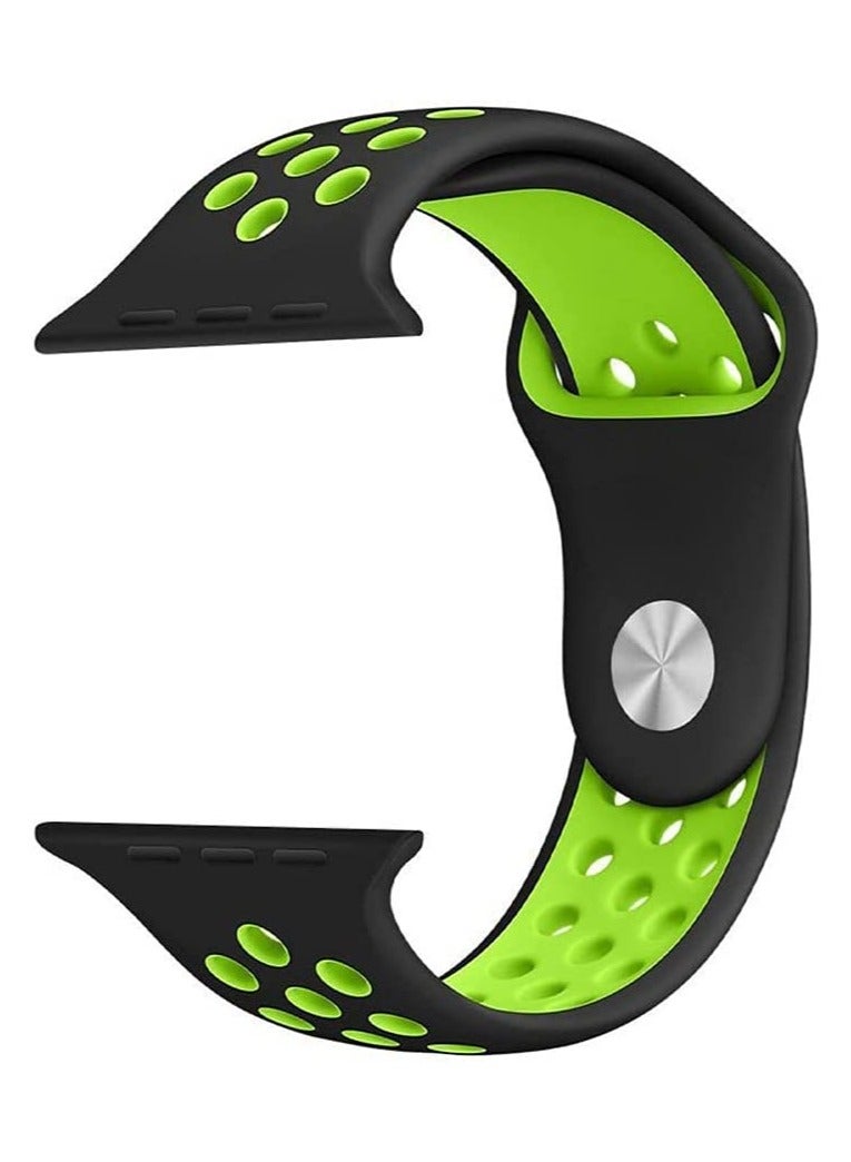 VITION Sport Band Compatible with Apple Watch Band, Breathable Soft Silicone Replacement Wristband for iWatch Series 7/6/5/4/3/2/1/SE Nike+/Sports Edition (41mm/40mm/38mm,black green) - Image 1