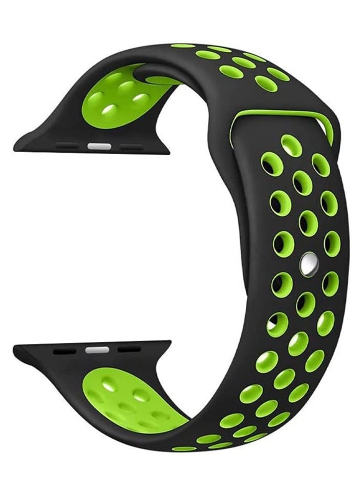 VITION Sport Band Compatible with Apple Watch Band, Breathable Soft Silicone Replacement Wristband for iWatch Series 7/6/5/4/3/2/1/SE Nike+/Sports Edition (41mm/40mm/38mm,black green) - Image 3