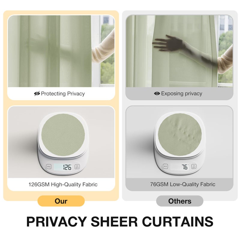 Anmao Non-See-Through Sage Green Privacy Semi Sheer Curtains for Living Room 54 Inch Length 2 Panels Set, Light Filtering That Let Light in Rod Pocket Window Drapes for Bedroom, 52W x 54L, Sage - Image 2