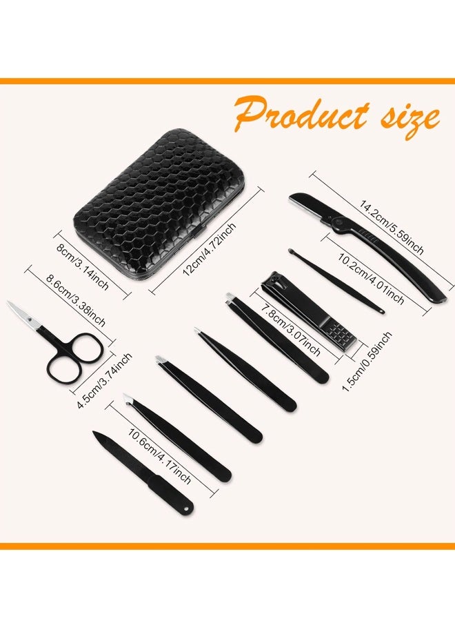 9PCS Stainless Steel Tweezers Set, Precision Eyebrow & Facial Hair Tweezers with Leather Case - Image 2