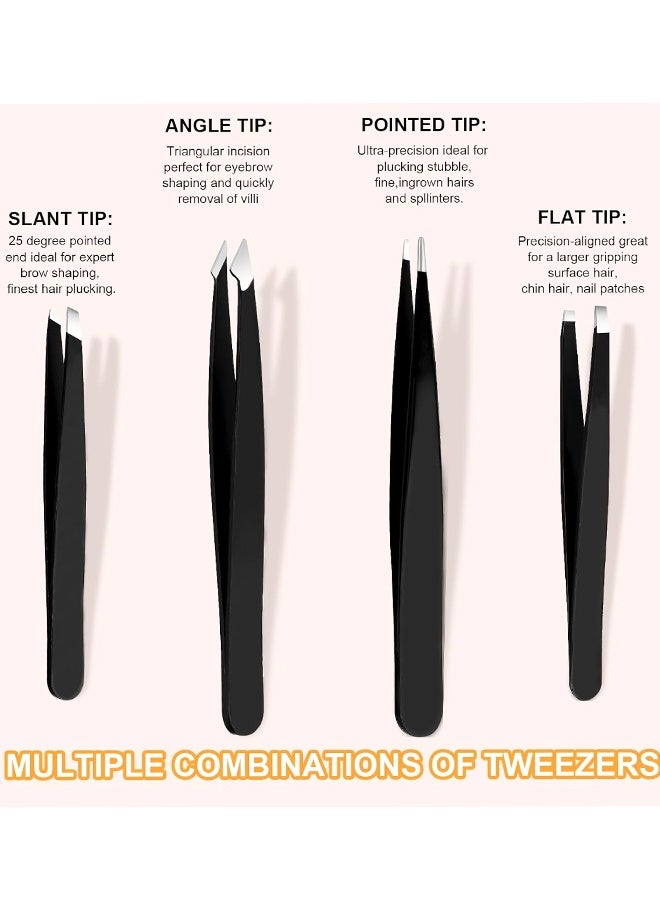9PCS Stainless Steel Tweezers Set, Precision Eyebrow & Facial Hair Tweezers with Leather Case - Image 3