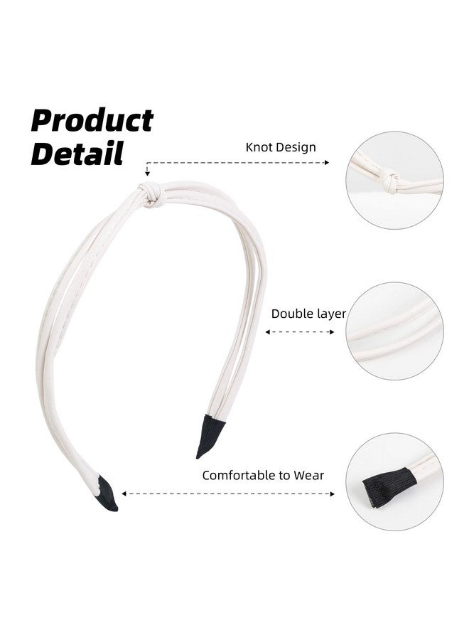WOVOWOVO 5 Pcs Thin Leather Headbands For Women Cute Knotted Head Bands For Women’S Hair Fashion Kont Headband Black Brown White Headbands For Girls Womens Hair Accessories - Image 3