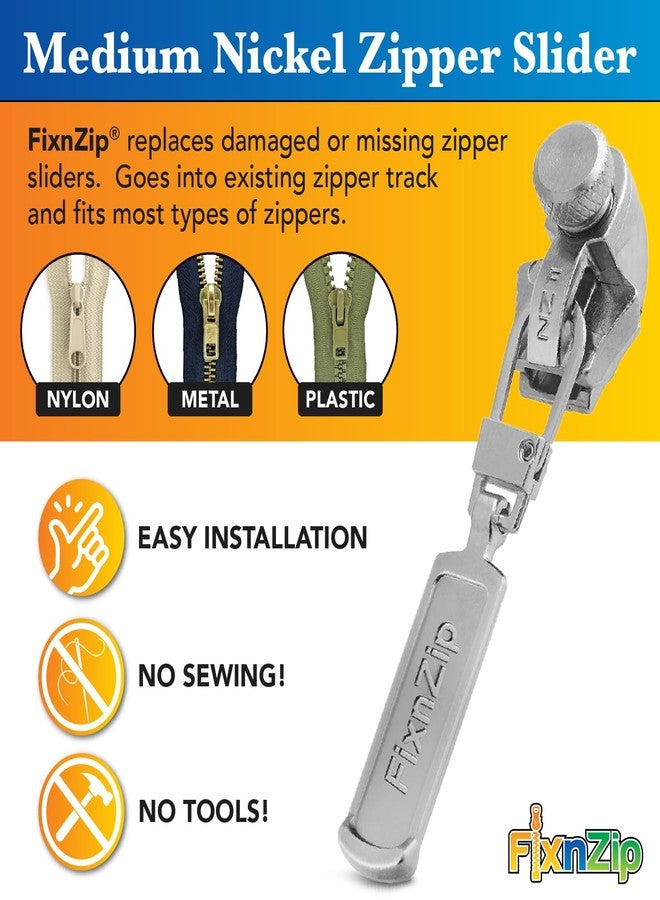FixnZip (Medium, Nickel) - See Size Guide - Universal Zipper Repair Kit for Jackets, Luggage, Bags - Backpack Zipper Replacement Repair Kit - Instant Zipper Fix - Image 2